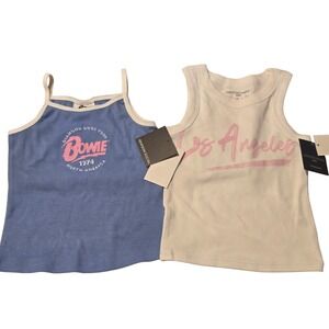 Grayson Threads Kids Set 2 Graphic Tank Tops Bowie Los Angeles Blue White XS 4/5